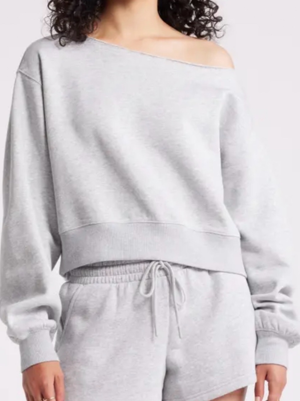 Abercrombie & Fitch Off-the-Shoulder Light Gray Sweatshirt
